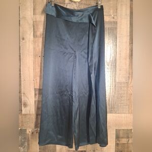 CUSHNIE 100% Silk Navy Blue Satin Wide Leg Size 12 Womens Ruffle Front